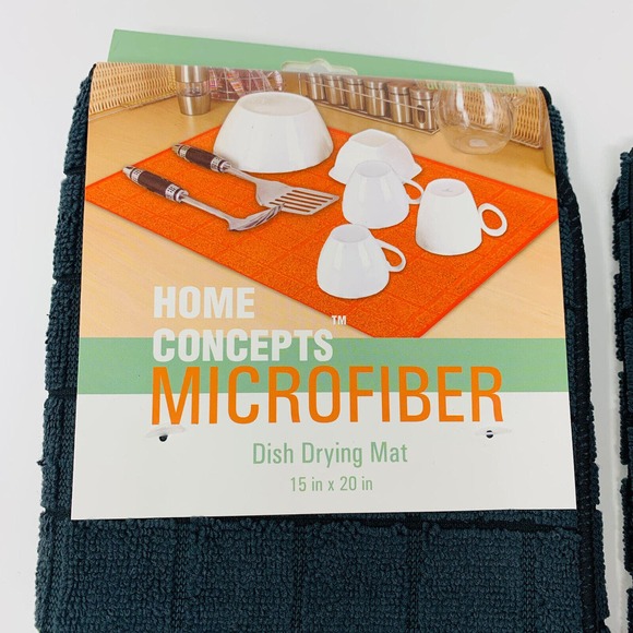 Dish Drying Mat Kitchen Towels Black Microfiber 3 PC Set - Picture 2 of 4